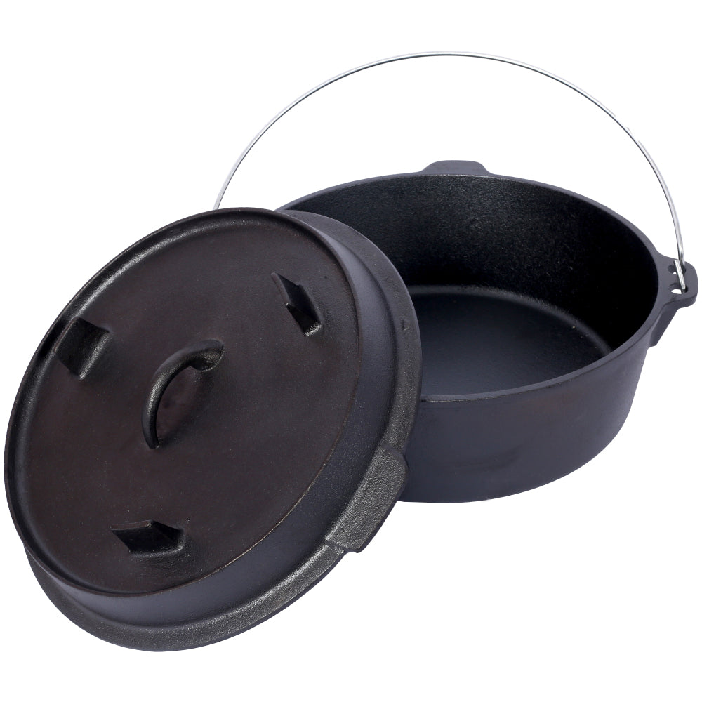 Pre-Seasoned Cast Iron Dutch Oven With Skillet Lid, Outdoor Camping Deep Pot for Camping Fireplace Cooking BBQ Baking Campfire, With Iron Pot Rack, 4.5 Quart