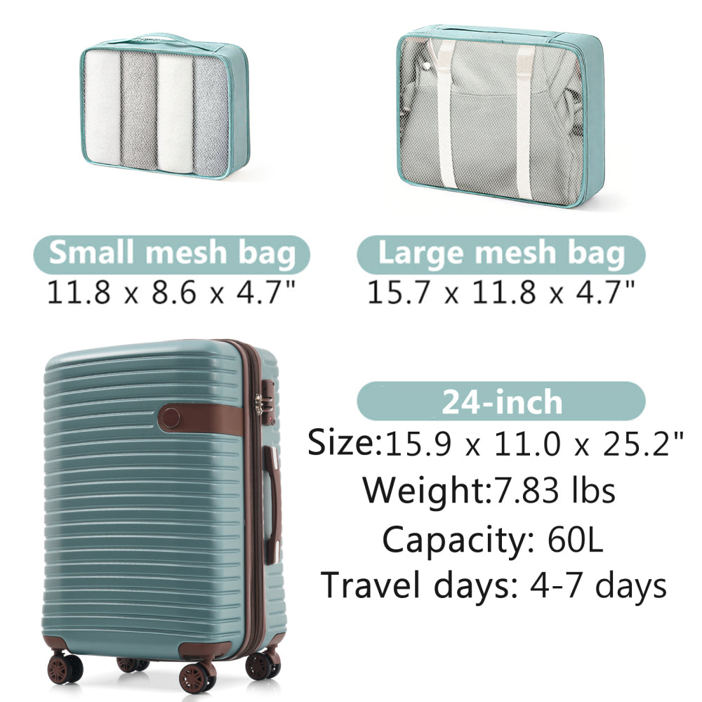 24-Inch Hardshell ABS Luggage, Lightweight Expandable Checked Suitcase with Spinner Wheels, TSA Lock, 2 Packing Cubes (Blue)