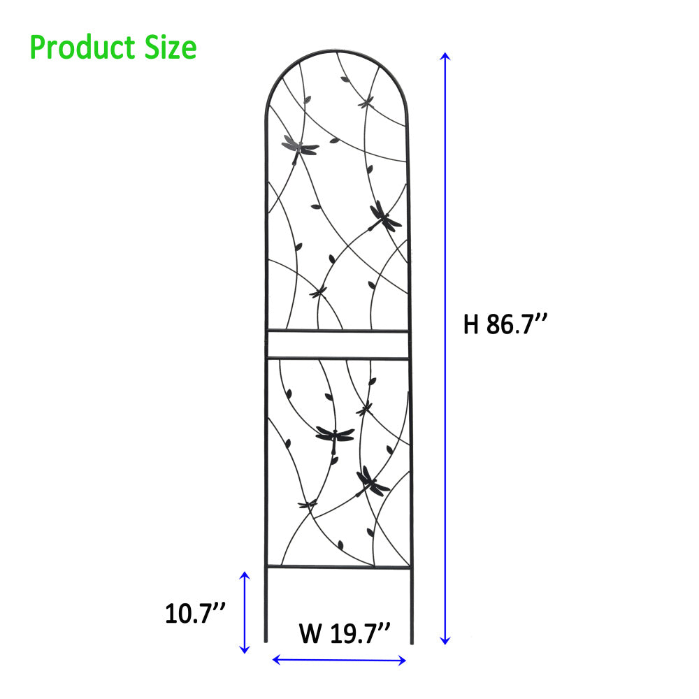 4 Pack Metal Garden Trellis 86.7" x 19.7" Rustproof Trellis for Climbing Plants Outdoor Flower Support Dragonfly Deco Black
