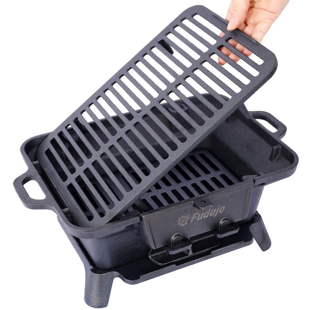 Oval Cast Iron Grill Outdoor, Portable Charcoal Grill and Tabletop Cast Iron Skillet - 100% Cast Iron, Enameled, Durable, Small Charcoal Grill, Camping Stove, Hibachi Grill