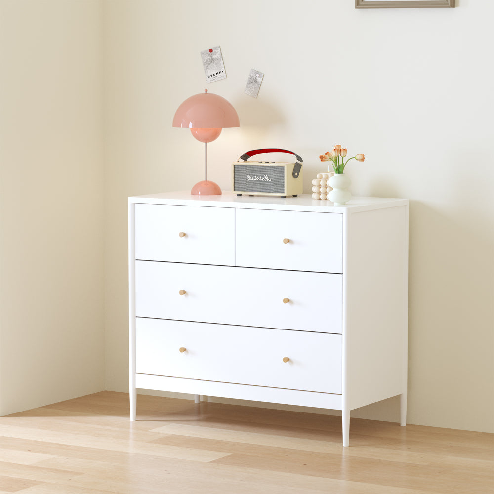 White 4-Drawer Kids Dresser, Wooden Storage Cabinet for Toddler Bedroom, Nursery, Closet, Baby Nightstand Organizer for Living Room or Apartment, 35.4" Wide