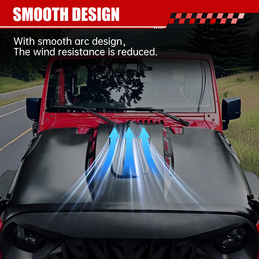 The Avenger Style Replacement Hood Compatible with 2007-2018 Jeep Wrangler JK JKU Unlimited Rubicon Black