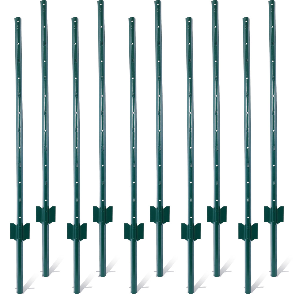 Fence Posts 4Feet - 10Pack, Heavy Duty Metal Fence Post with U-Channel, Steel Fence U-Post for Holding Garden Wire Fence, Corner Anchor Posts etc.