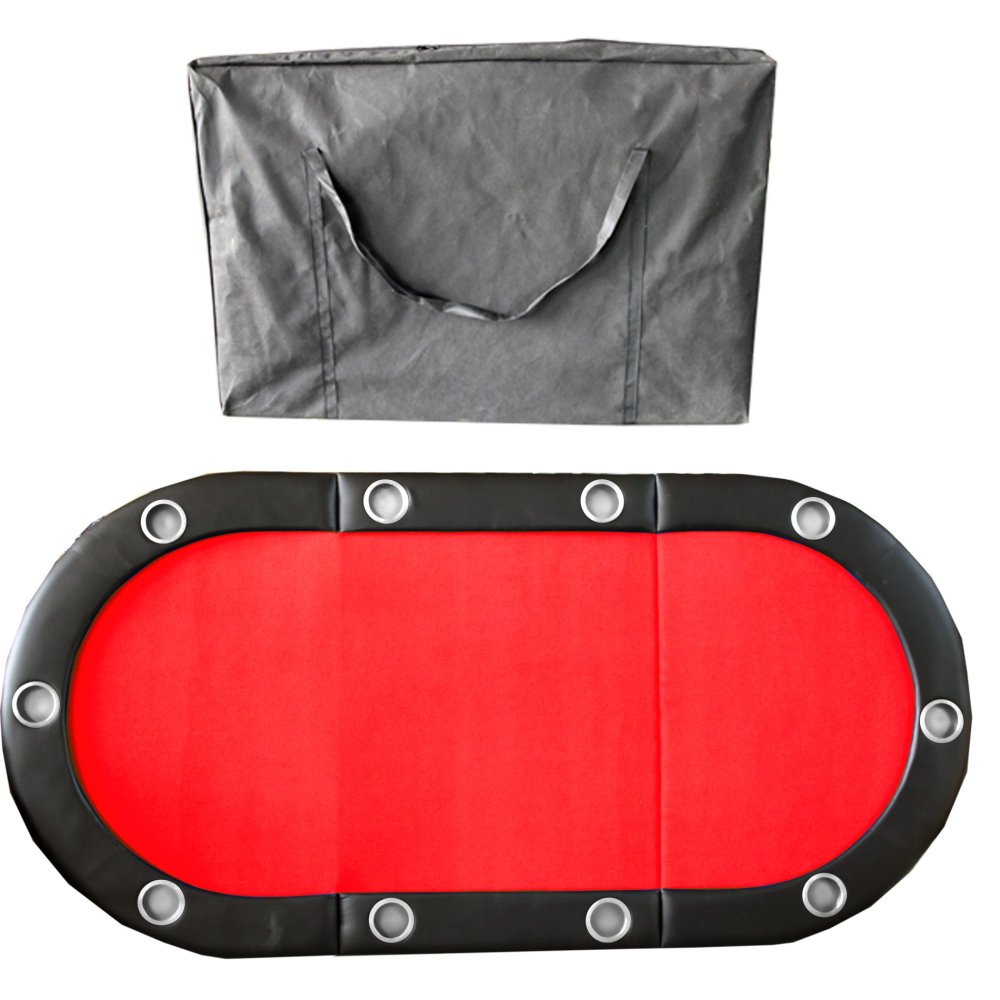 Folding Poker Table Top for 10 Players Tri-Fold Texas Holdem Blackjack Casino Game Tabletop Red