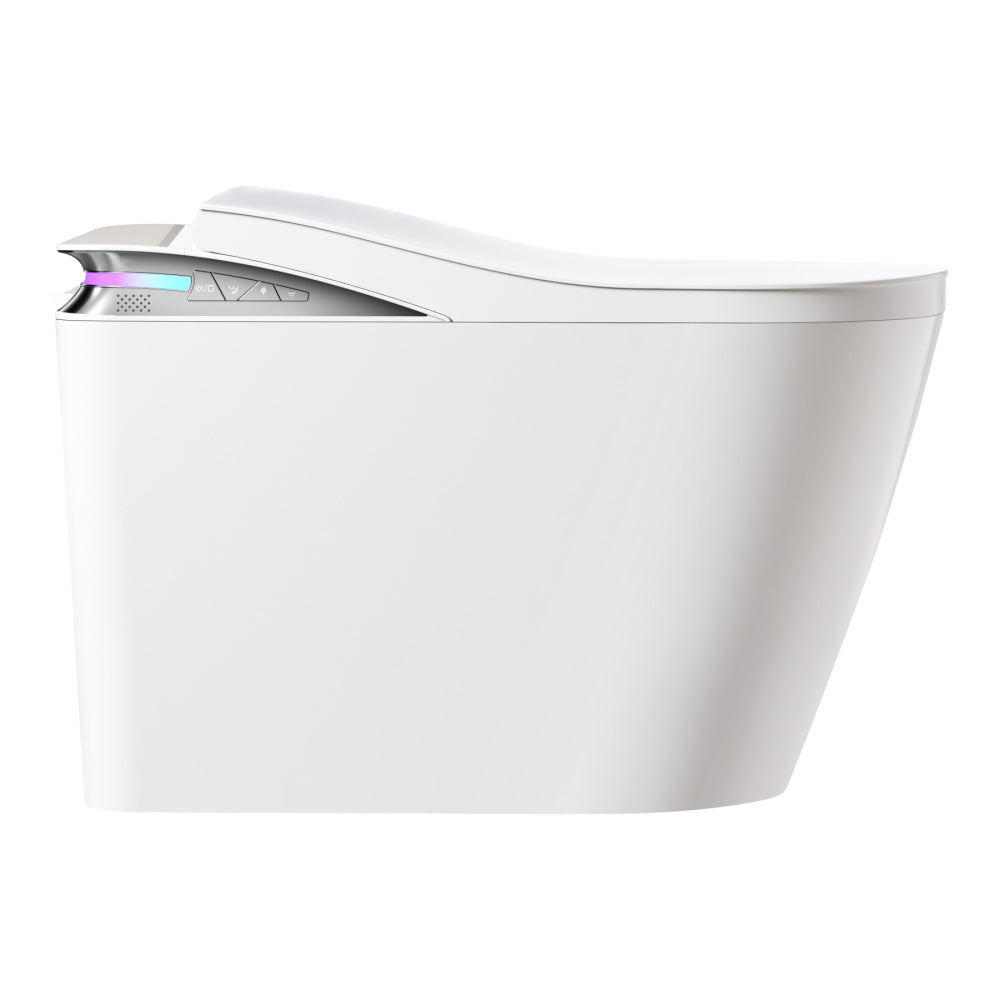 Smart Toilet With Foot Sensing Open Cover & Seat, Buttons Control, Night Light, Leakage Protection, Side Knob With Multiple Controls, Remote Control, Auto Flushing, White Screen