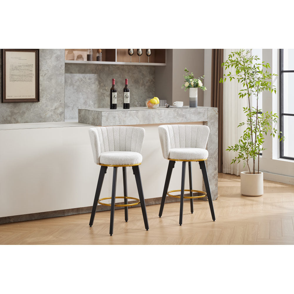 Counter Height Bar Stools Set of 2, 360° Swivel Upholstered Barstools with Backs and Metal Legs, 26" H Seat Height, Velvet Fabric,Goldy Footrest
