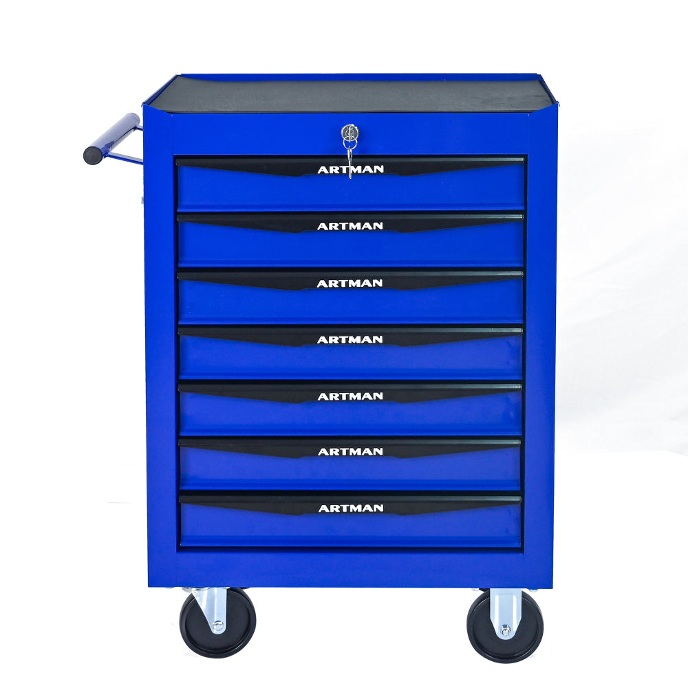 Rolling Metal Tool Chest with 7 Drawers, 20" 7-Drawer Tool Chest Cabinet with Ball Bearing Drawer Slides, Steel Tool Storage Box Organizer -BLACK&BLUE