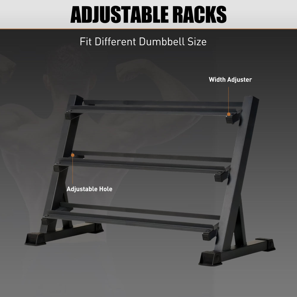 3-Tier Dumbbell Rack Stand: Holds 5-50lb weights with a 1100 lb max capacity. Designed specifically for dumbbell storage.