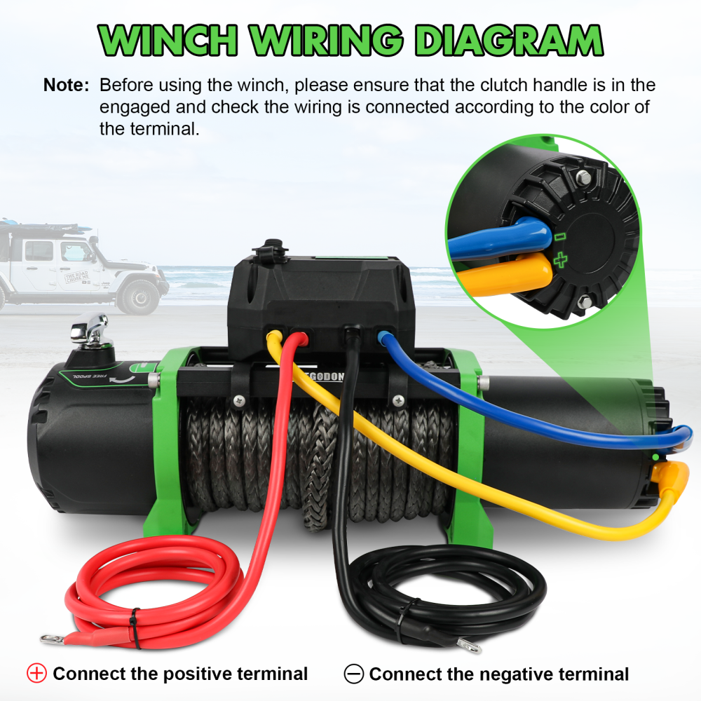 Winch 13000lb Electric Winch 12V Winch with Synthetic Rope Car Trailer Winch with Green Hawse Fairlead Wireless Remote and Wired Handle for Truck SUV Jeep