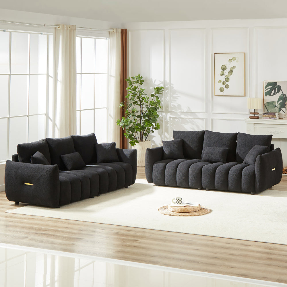 [video]MH 82" Premium Teddy fabric Sofa with 3 Back Pillows and 3 back Cushions Solid Wood Frame 3-Seater Sofa, Oversized Upholstered Chair for Living Room, Bedroom, Apartment and Office