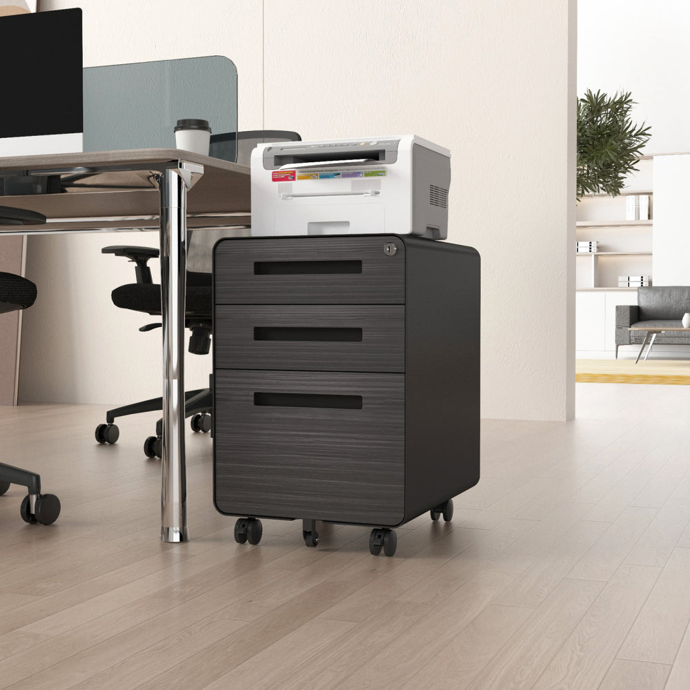 3 Drawer Mobile File Cabinet Under Desk Office,Simple Style Versatile Storage Cabinet for Legal/Letter/A4 Files, 5 Wheel Design Anti-Tilting Cold Rolled Steel Waterproof Moisture-Proof Black