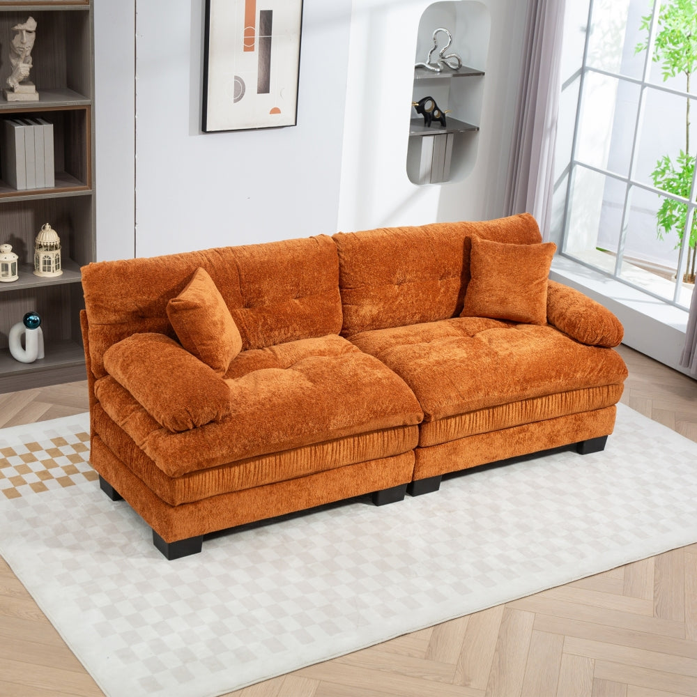 Two-seat Sectional Sofa Modular Deep Seat Sofa Couch Chenille Sofa Sleeper Comfy Upholstered Furniture for Living Room Apartment Studio Office-Khaki