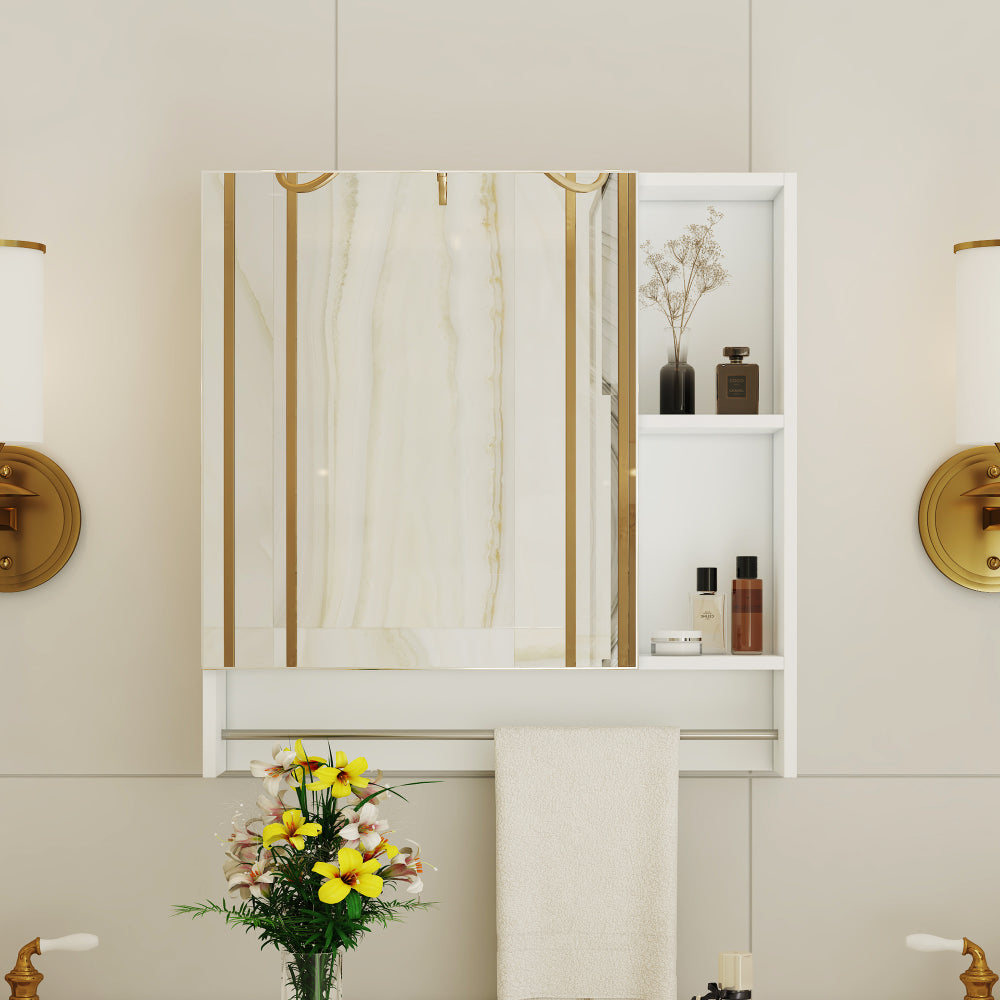 Bathroom Mirror Cabinet Wall Mounted,Medicine Cabinet,Over The Toilet Storage Cabinet with Shelves and Towel Rack