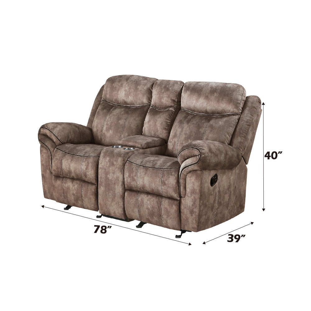 Zubaida Two Tone Chocolate Velvet Recliner Loveseat w/USB Port & Console