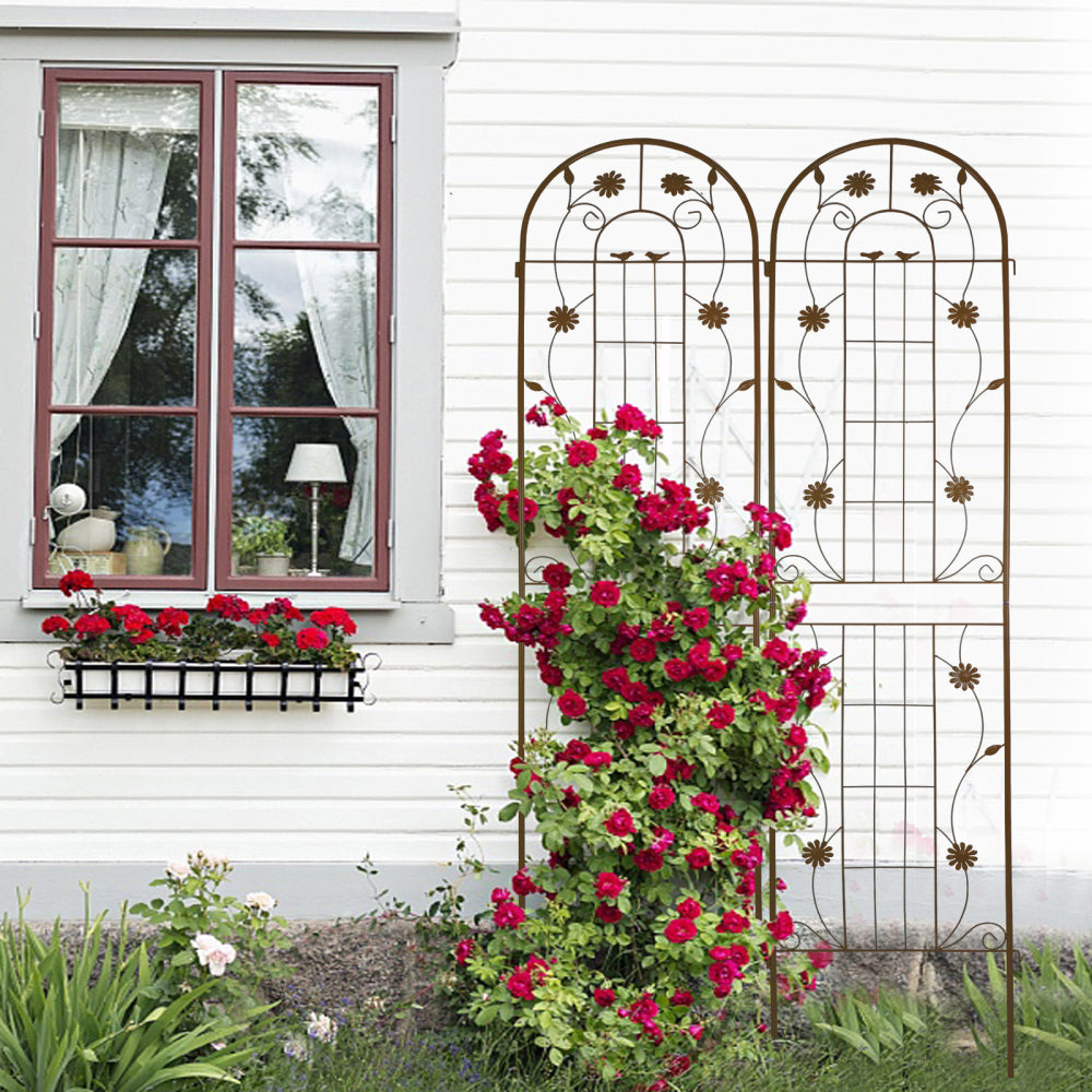 2 Pack Metal Garden Trellis 86.7" x 19.7" Rustproof Trellis for Climbing Plants Outdoor Flower Support Brown