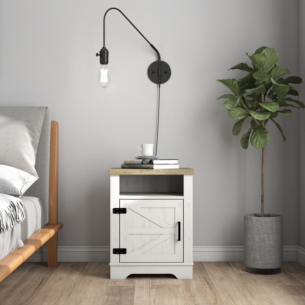 Farmhouse Nightstand , Beside Table with Barn Door, Modern End Side Table with Storage for Bedroom, Office