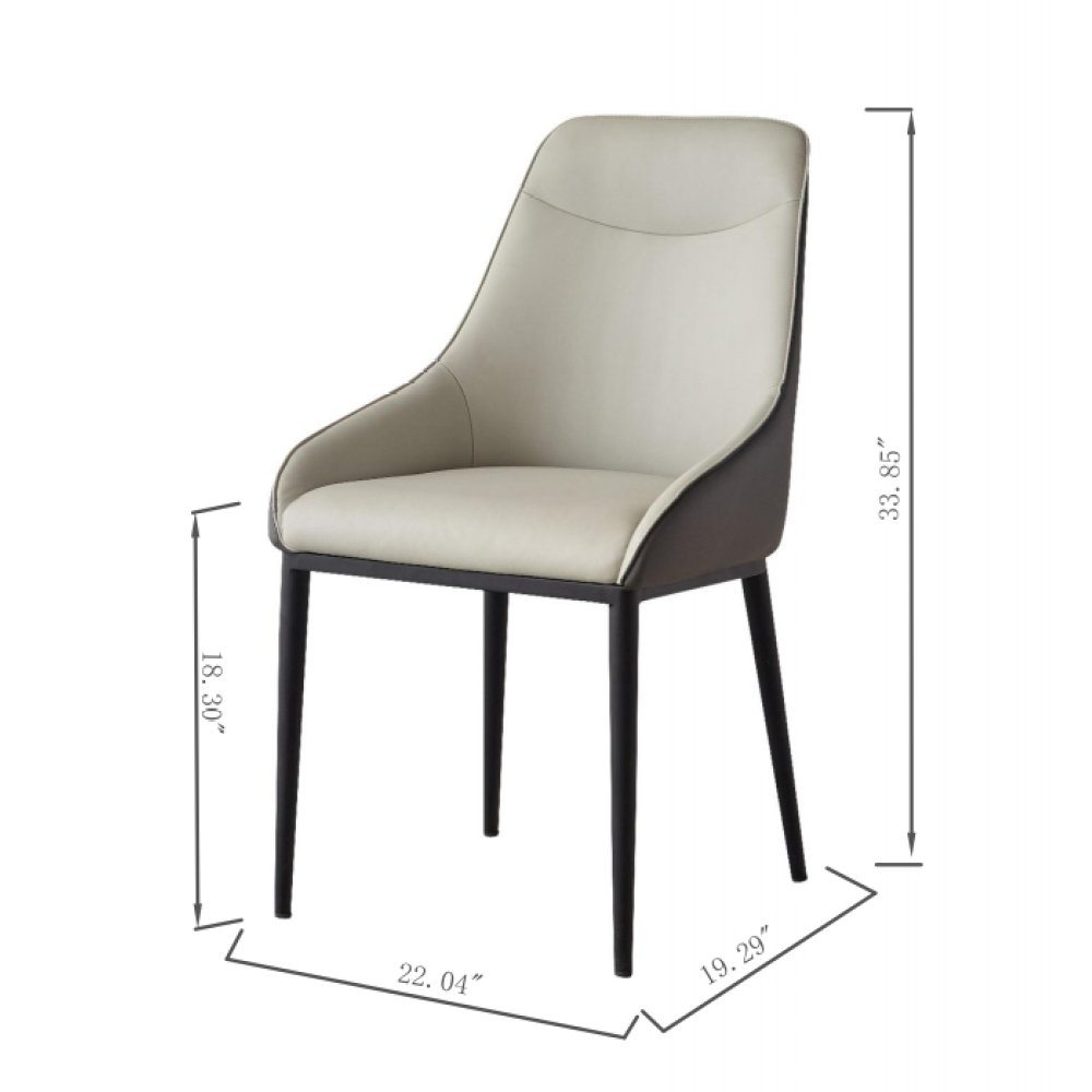 Dining Chair Modern PU Leather Dining Room Chair with Sturdy Metal Legs, Upholstered Seat Dinner Chairs Accent Side Chairs for Indoor Kitchen Living Room (Black and Gray, Set of 2)