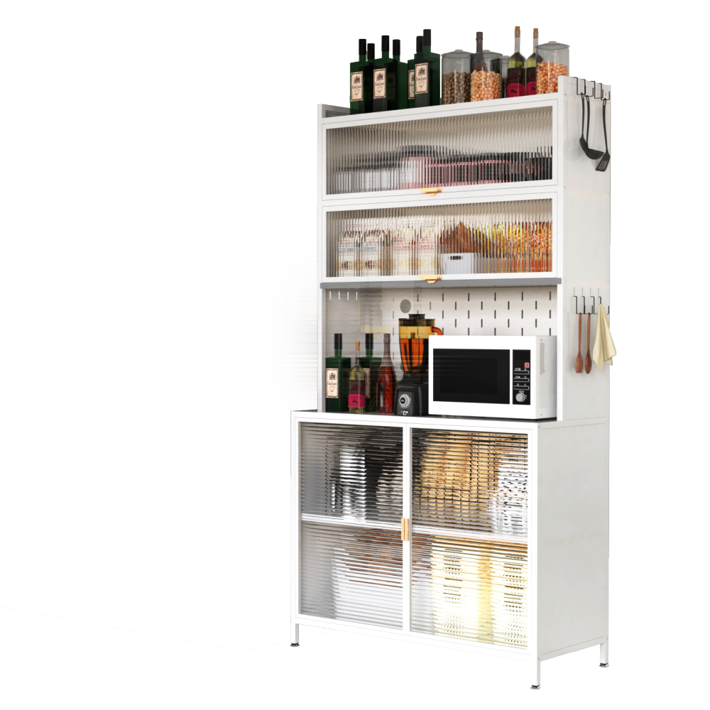 73'' Tall Kitchen Pantry Cabinet , 6 Level Flip Door with Pegboard Metal Pantry Storage Cabinet, Anti-Tip Design Hutch for Kitchen, Dining Room, Living Room (White)