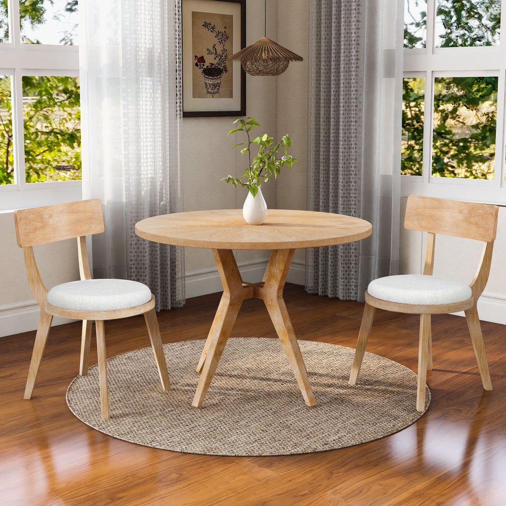 Mid-Century Modern 39.4" Round Dining Table with Intersecting Wooden Legs, Rubberwood & Plywood Construction, Oak Veneer Finish