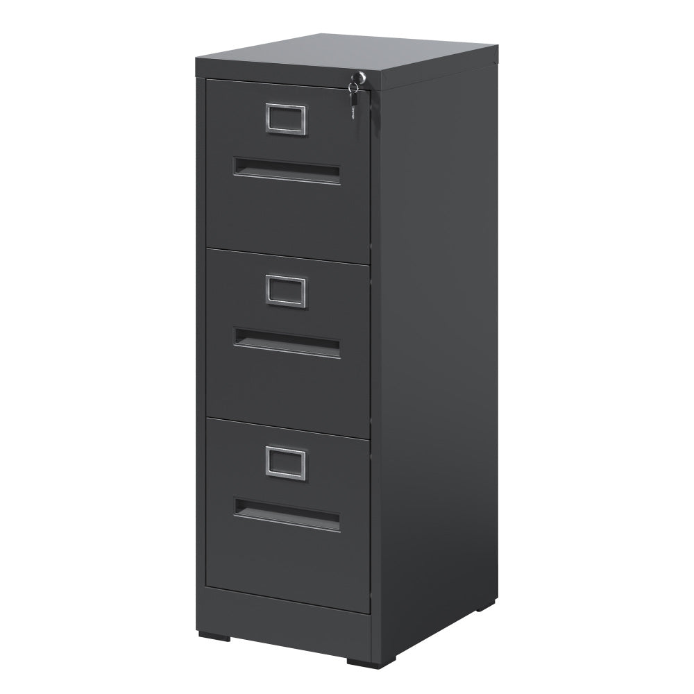 3 Drawer Metal Vertical File Cabinet with Lock and Card Slot Office Home Vertical File Cabinet for A4 Legal/Letter Size Narrow File Cabinet Locked,Assembly Required (Black)