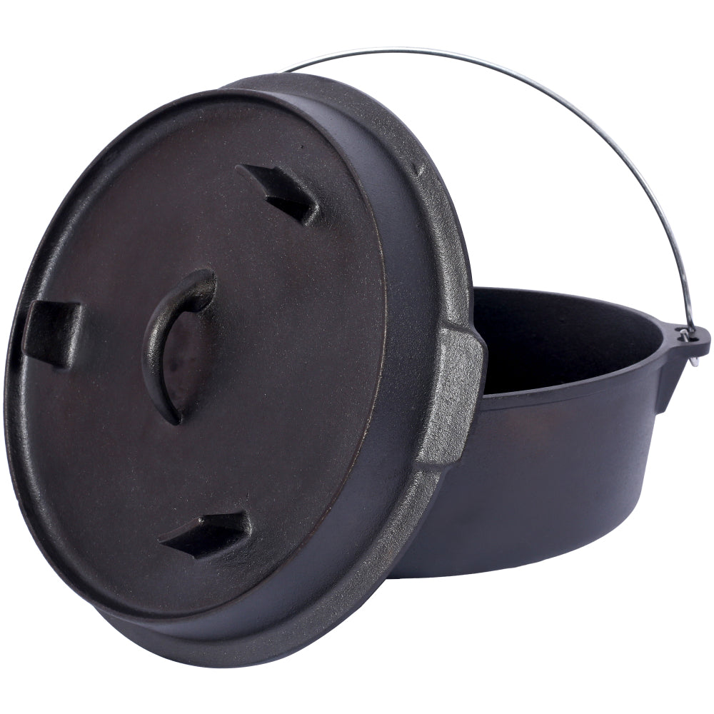 Pre-Seasoned Cast Iron Dutch Oven With Skillet Lid, Outdoor Camping Deep Pot for Camping Fireplace Cooking BBQ Baking Campfire, With Iron Pot Rack, 4.5 Quart