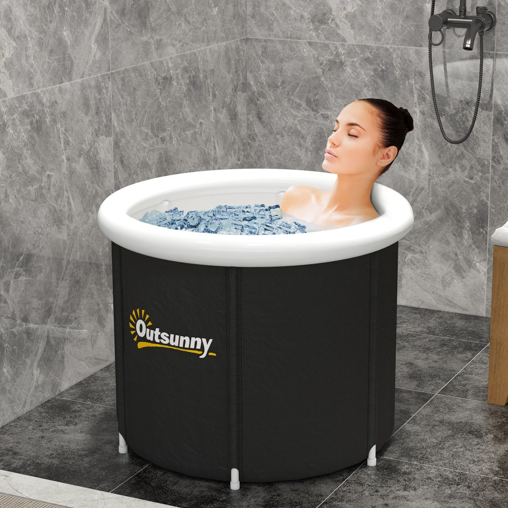 Outsunny Ice Bath Tub, 79 Gallon Outdoor Portable Cold Plunge Tub with Thermo Lid, Cover and Carry Bag for Athletes Recovery and Cold Water Therapy, Black