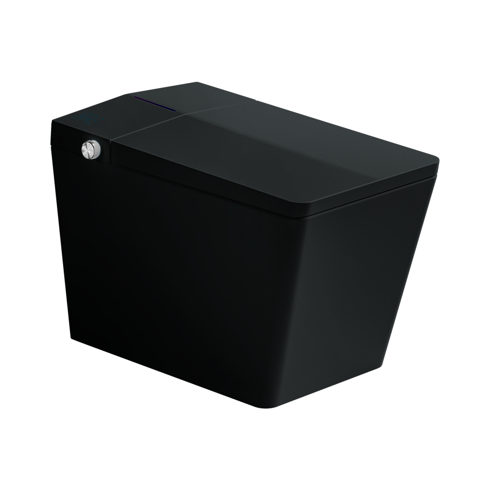 Black Square Smart Toilet with Built-in Tank for Bathroom, Remote Control, Tankless Bidet Toilet with Foot Touching Lid Opening, Auto Flush, Heated Seat, LED Digital Display, User Memory, Matte Black