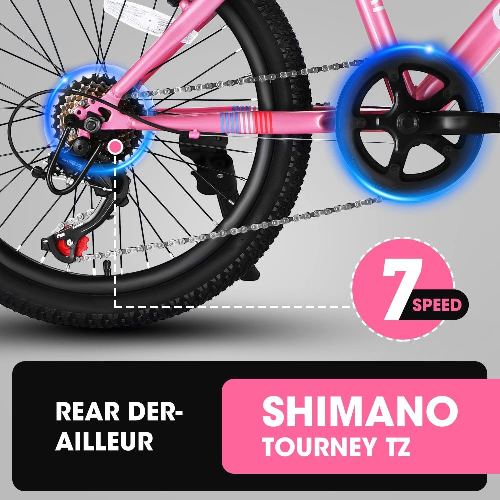 S20101 20 Inch Kids' Bike, Boys Girls Mountain Bike Ages 6-12, 7 Speed Teenager Children Kids' Bicycles, Front Suspension Disc Brake Rear V-Brake, High Steel Frame