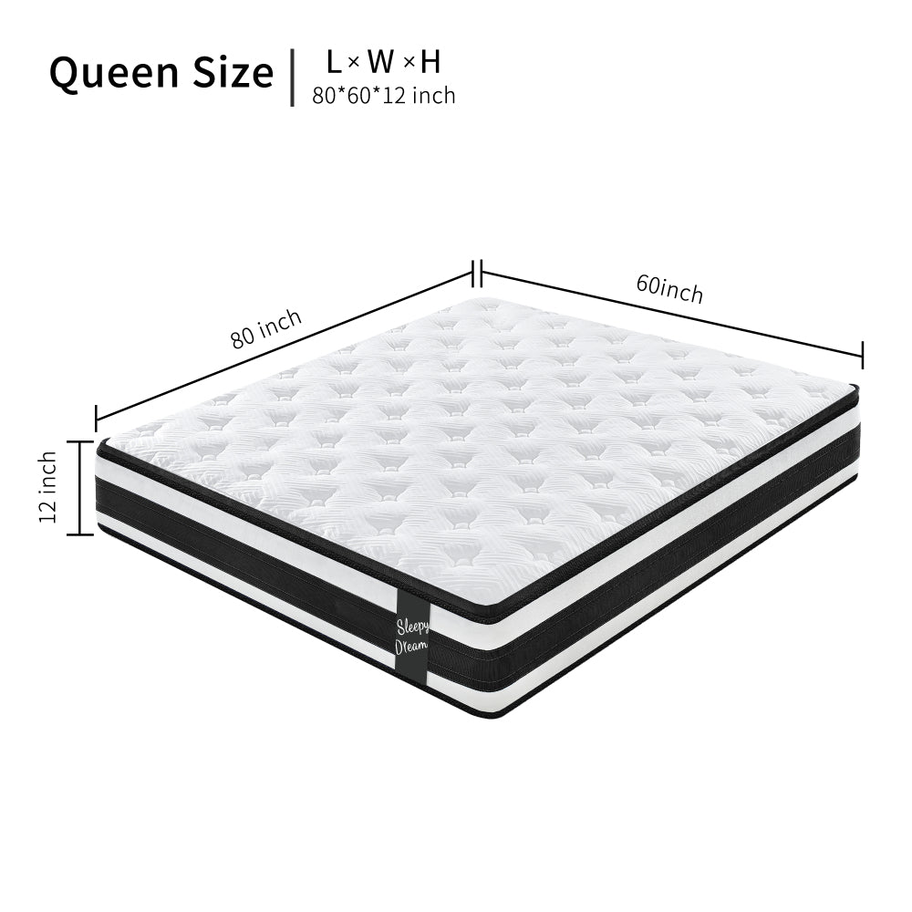 12 Inch QUEEN Size Hybrid Mattress Individual Pocket Spring Oeko-Tex 100 Breathable Memory Foam Knitted Cover CertiPUR-US