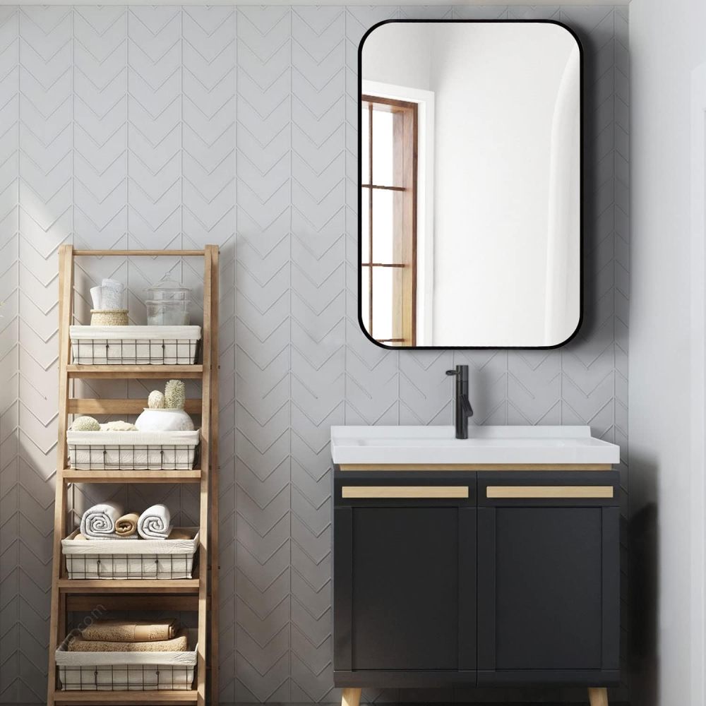 24x36 Inch Black Metal Framed Rectangular Bathrrom Mirror for Wall.(W2203135010)