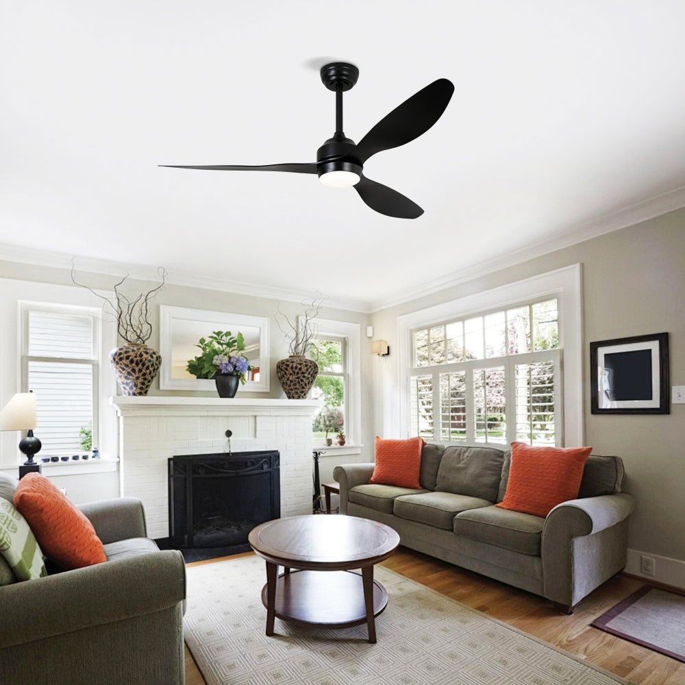 52" Ceiling Fan with Lights Quiet DC Motor 3 ABS Blade Ceiling Fans 6 Speed Levels,Reversible Ceiling Fan, for Patio Living Room, Bedroom, Office,Indoor.-- Black