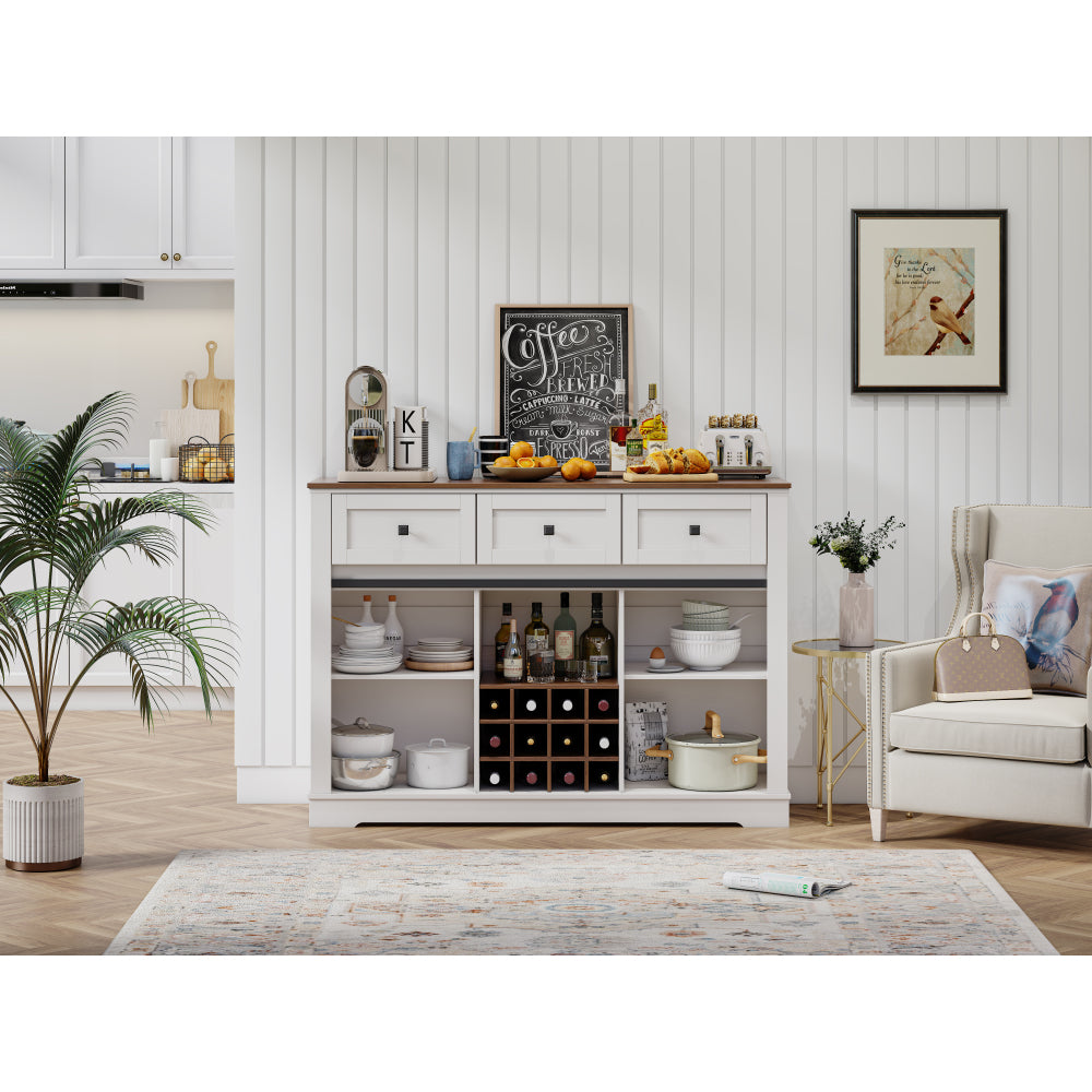 Farmhouse Buffet Cabinet with Storage,  Sideboard Cabinet with 2 Doors and 3 Drawers, Rustic Storage Cabinet with Sliding Barn Door, Coffee Storage Cabinet for Dining Room, Living Room