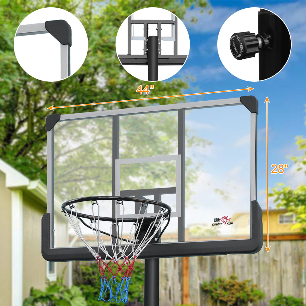 DOUBLE FISH[Adjustable Basketball Goal] Height Adjustable 6.5 Ft-10 Ft Basketball Hoop - 44'' Basketball Rebound, Portable Wheels, And Sturdy Base - Rust-Proof For Adults And Youth