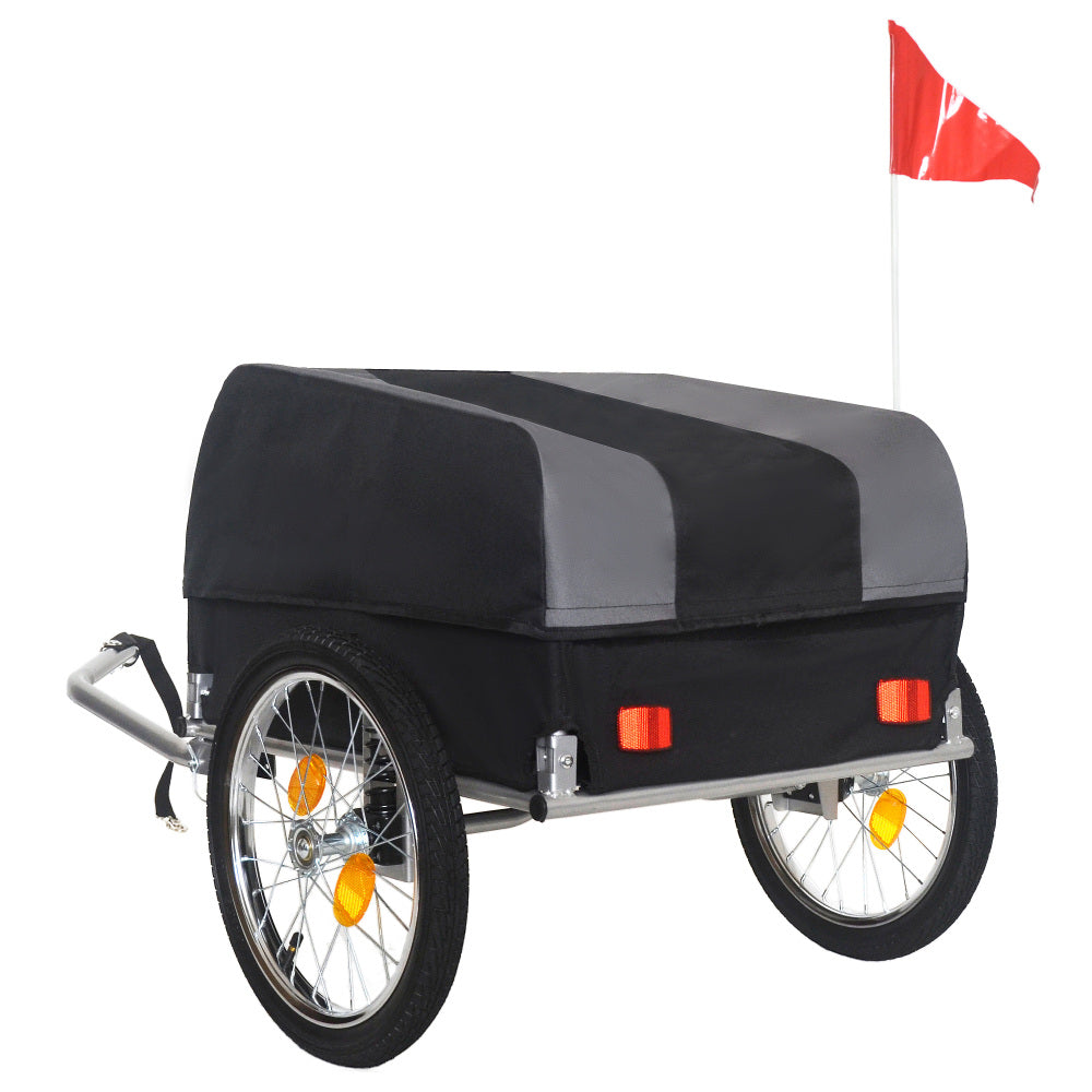 Heavy-Duty Bike Cargo Trailer with Removable Waterproof Cover – 88 lbs Capacity, 16" All-Terrain Wheels & Foldable Design for Camping, Groceries, gray black