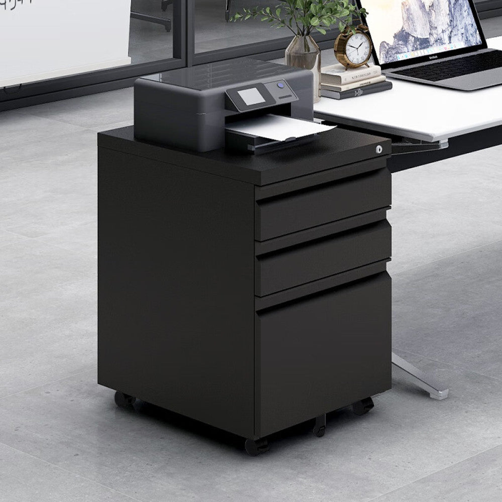 3 Drawer Mobile File Cabinet Under Desk Office,Simple Style Versatile Storage Cabinet for Legal/Letter/A4 Files, 5 Wheel Design Anti-Tilting Cold Rolled Steel Waterproof Moisture-Proof Black