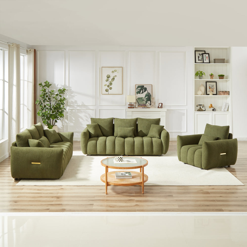 [video]MH 82" Premium Teddy fabric Sofa with 3 Back Pillows and 3 back Cushions Solid Wood Frame 3-Seater Sofa, Oversized Upholstered Chair for Living Room, Bedroom, Apartment and Office