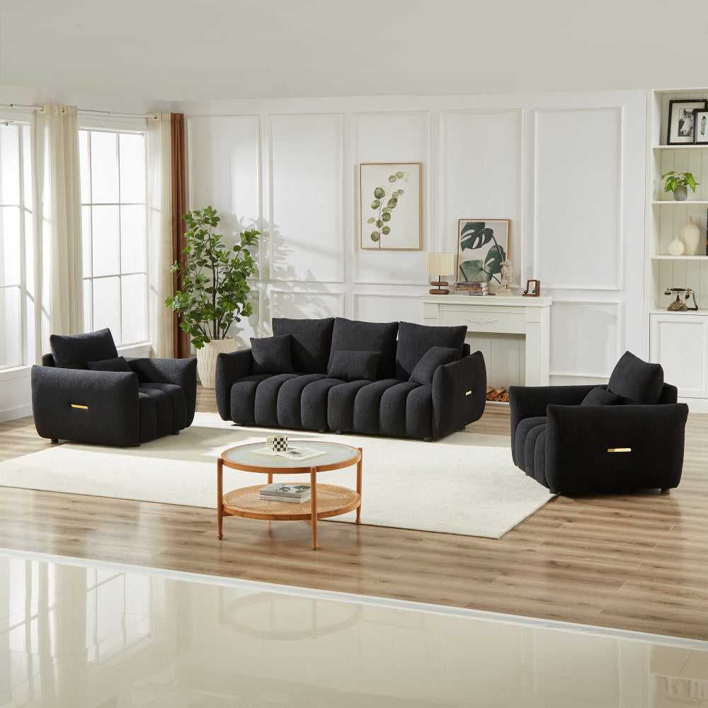 [video]MH 82" Premium Teddy fabric Sofa with 3 Back Pillows and 3 back Cushions Solid Wood Frame 3-Seater Sofa, Oversized Upholstered Chair for Living Room, Bedroom, Apartment and Office