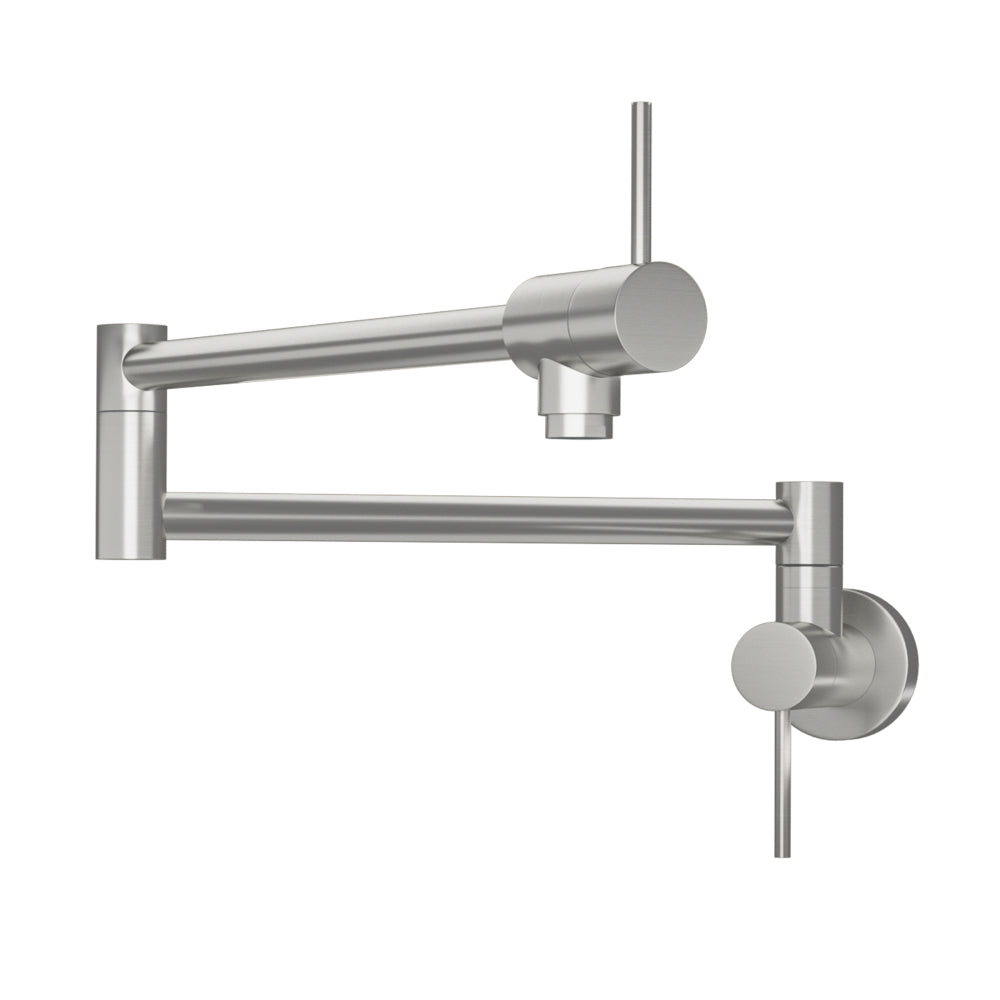 Pot Filler Faucet - Wall Mount Kitchen Sink Faucet Folding Stretchable with Single Hole Two Handles, Brushed Nickel