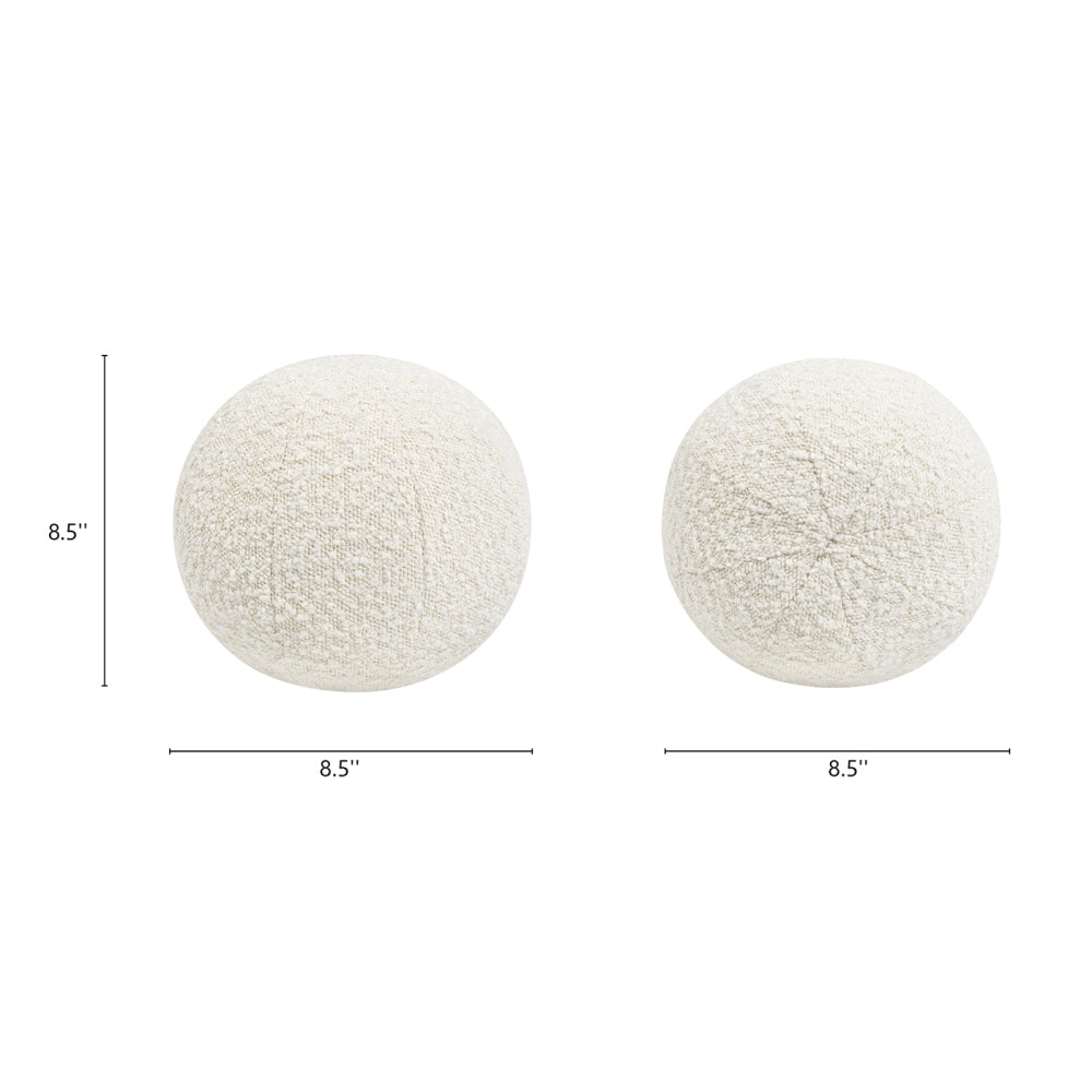 Luna 12" Round Sphere Accent Ball Throw Pillow, Ivory White Boucle