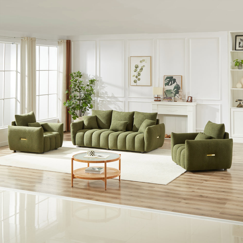 [video]MH 82" Premium Teddy fabric Sofa with 3 Back Pillows and 3 back Cushions Solid Wood Frame 3-Seater Sofa, Oversized Upholstered Chair for Living Room, Bedroom, Apartment and Office