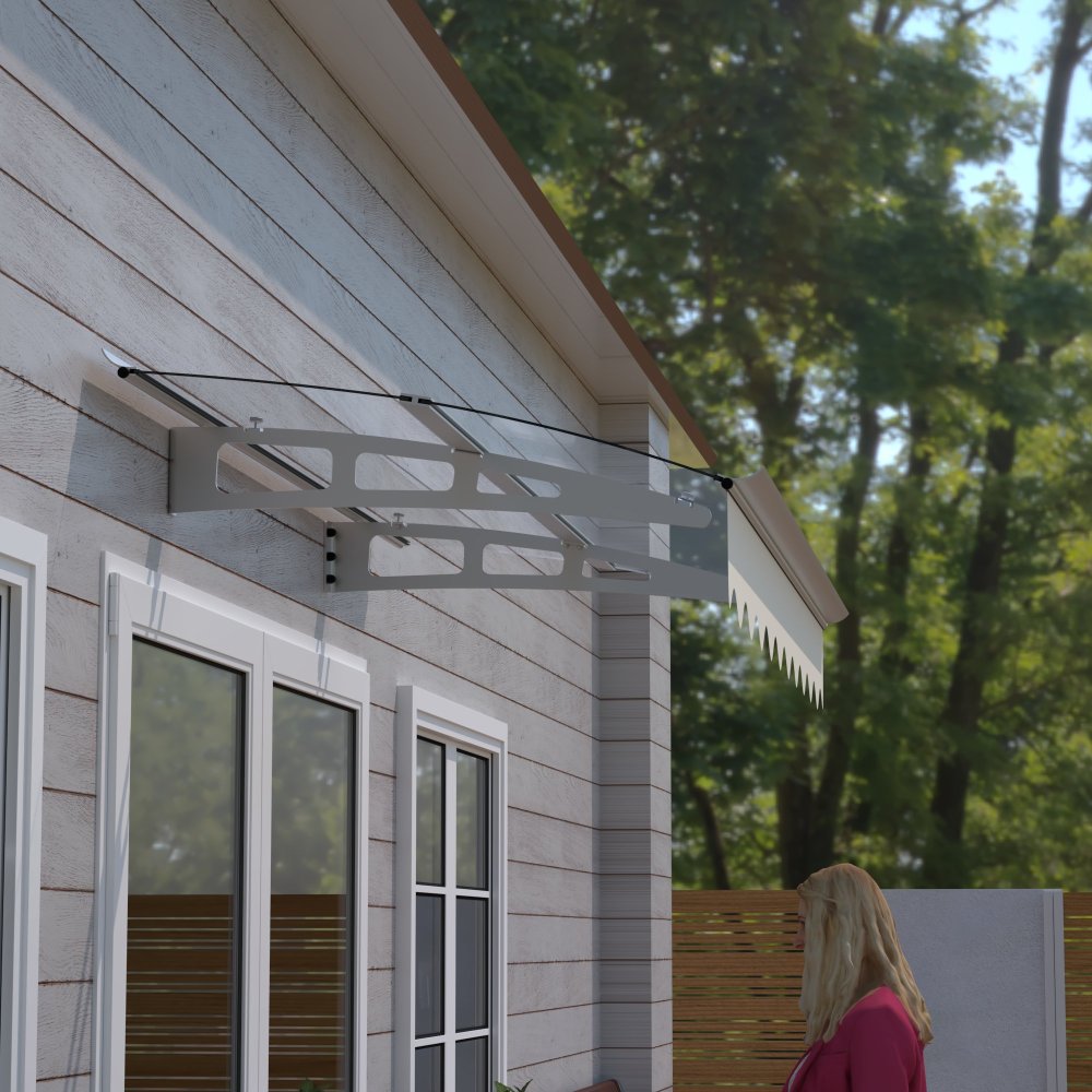 5934W Series Door Window Awning Canopy W59"xD34" Made of 0.137Inch /3.5mm Thick Virtually Crystal Solid Polycarbonate Sheet with Polyester Valance for Wooden House.
