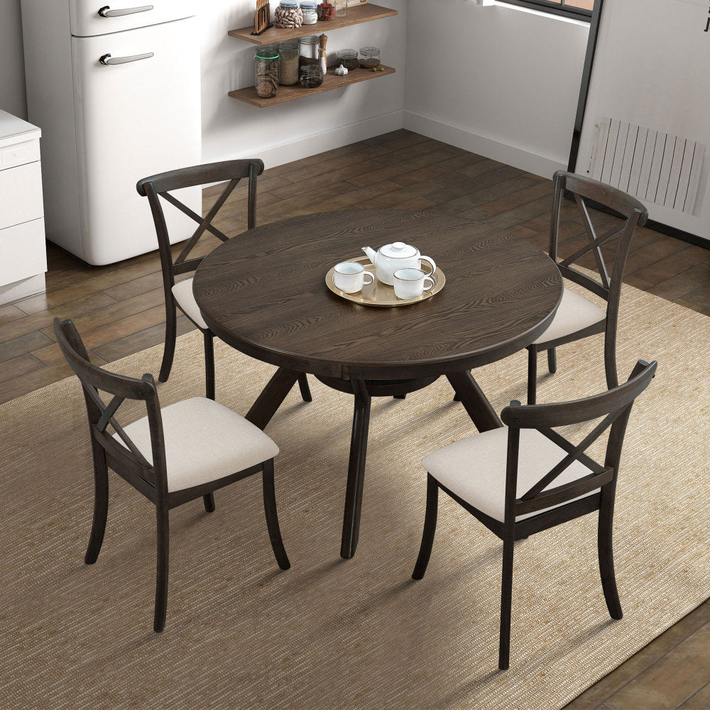 47.24''Round Rubber Wood Dining Table for 4-6 with Wooden Trestle Pedestal Base,Modern Kitchen Wooden Table Dinner Table for Dining Room, Living Room,Oak(1Table)
