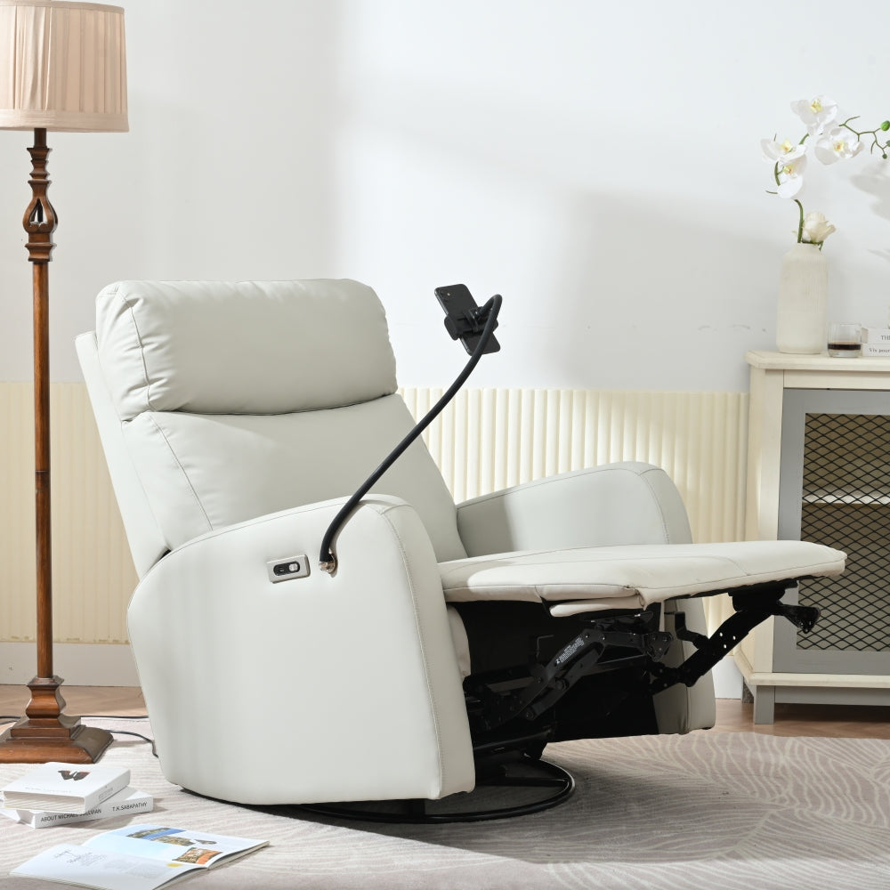 270° Power Swivel Rocker Recliner Chair, Electric Glider Reclining Sofa with USB Ports, Power Swivel Glider, Rocking Chair Nursery Recliners for Living Room Bedroom(Light Gray+270° Swivel)