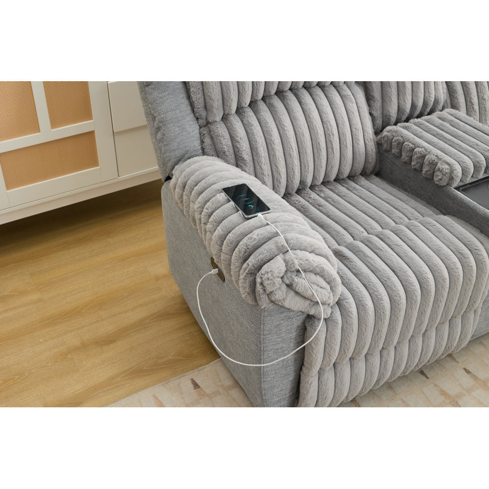 M083 Power Reclining Sectional Sofa Couches with wireless charger,hidden cupholders GREY