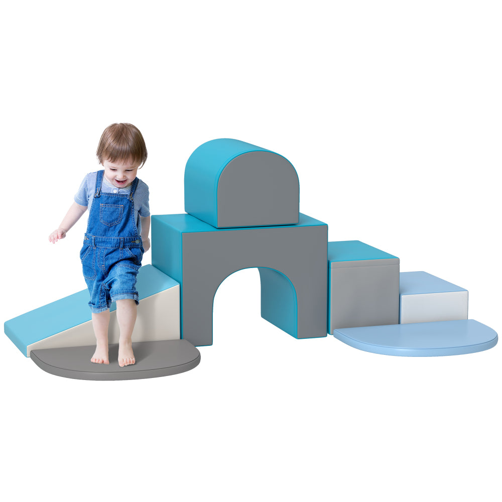 Qaba 7-Piece Baby Soft Play Equipment, Toddler Crawling Climber for Creativity and Shape Discovery with Easy-to-Clean Surface, Climbing Toy for Toddlers, Comtemporary