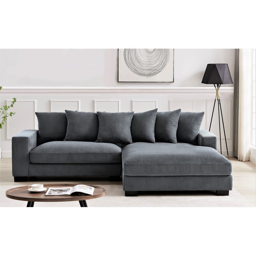 Luxe Oversized Two-Piece Right Facing Sectional Couches for Living Room, 102.4-Inch L Shaped Sofa with Chaise, Upholstered with Corduroy Fabric, Dark Grey