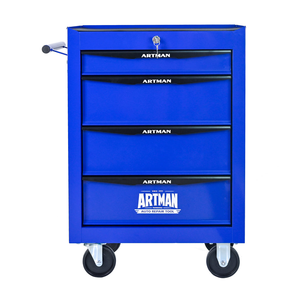 Rolling Metal Tool Chest with 4 Drawers, 20" 4-Drawer Tool Chest Cabinet with Ball Bearing Drawer Slides, Steel Tool Storage Box Organizer -BLACK&BLUE