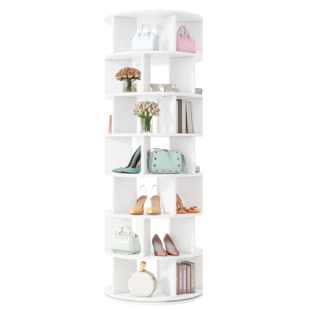 ON-TREND Φ23.6'' Rotating Shoe Rack Tower, 7-Tier Spinning Shoe Shelf with 5 Grids Per Layer, Display Rack, 360° Revolving Shoe Carousel Closet Organizer for Entryway, Living Room, Black