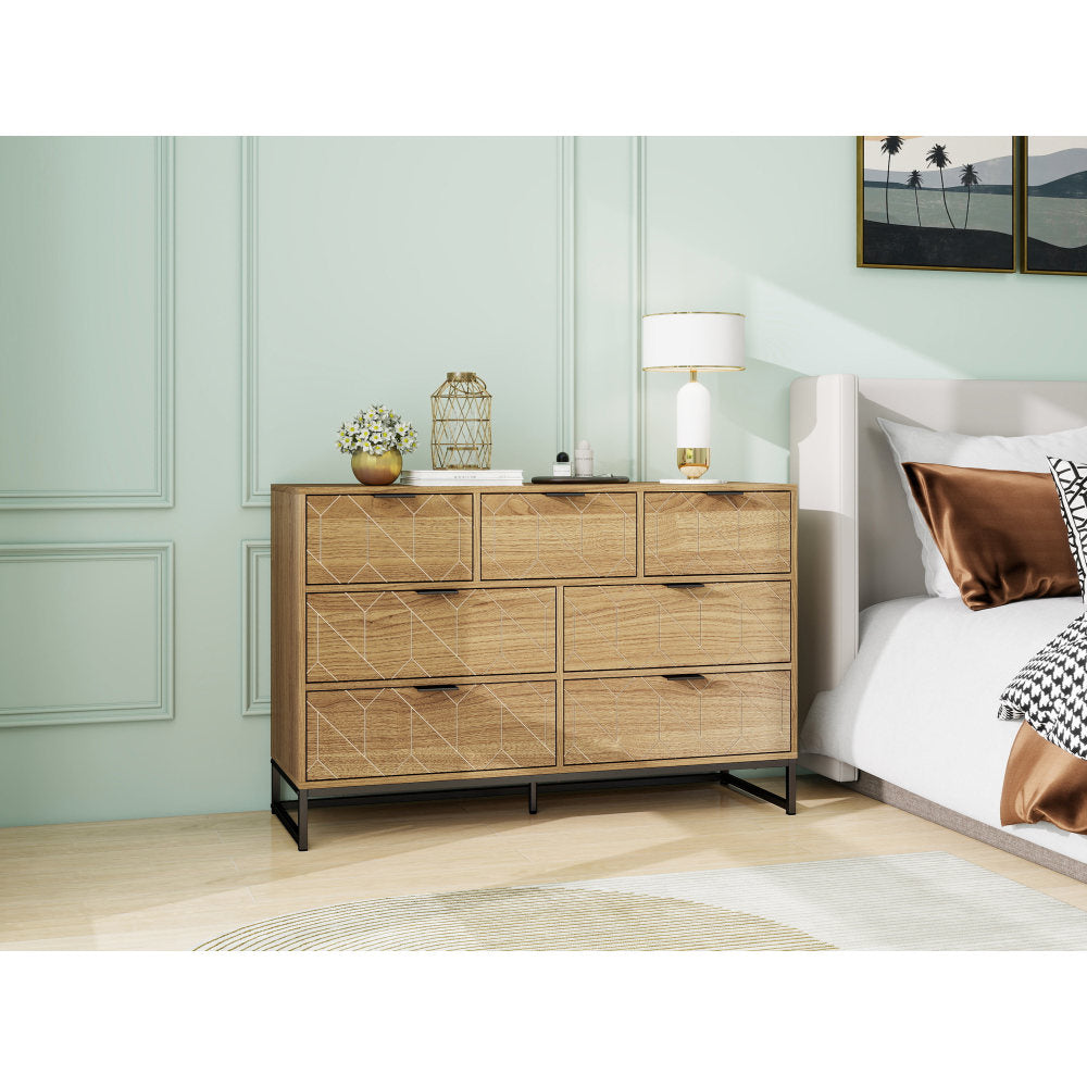 Modern 7 Drawer Dresser Wood Cabinet (Walnut)