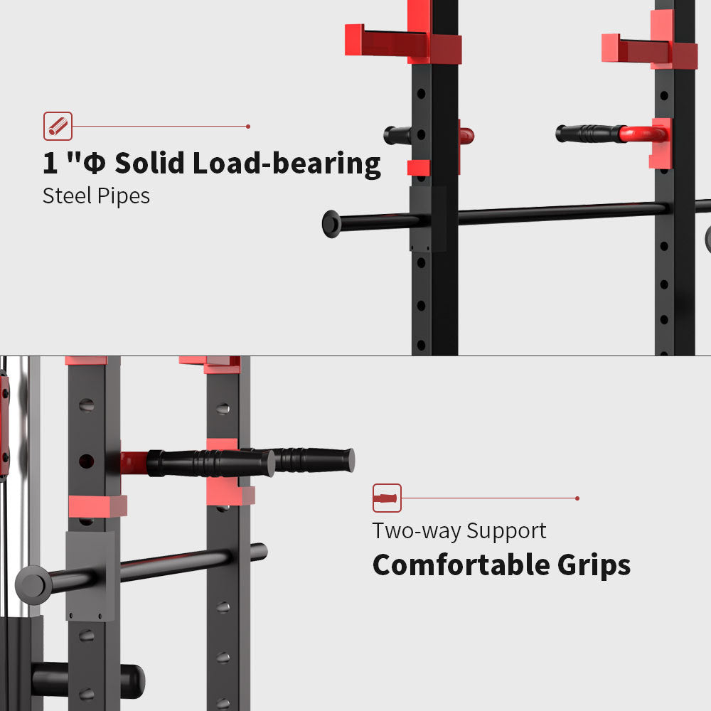 Multi-functional Power Cage, Home Adjustable Pullup Squat Rack 1000Lbs Capacity Comprehensive Fitness Barbell Rack with Gym accessories